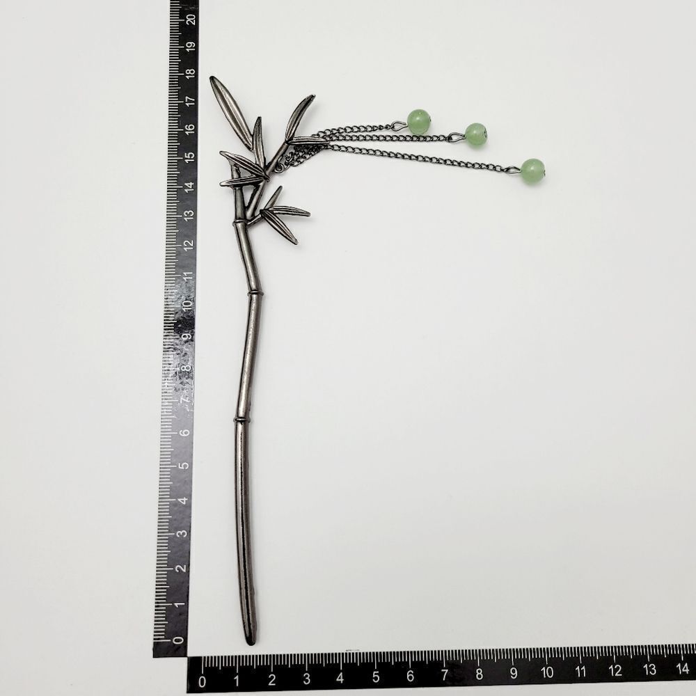 Brand New Titanium Black Bamboo With Green Jade Hair Pin - Picture 7 of 7